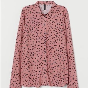 H&M pink leopard button shirt sz 8